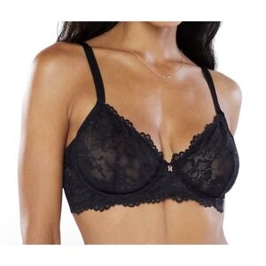 Savage x‎ Fenty Womens Floral Lace Unlined Bra Size 38B Black Underwire New
